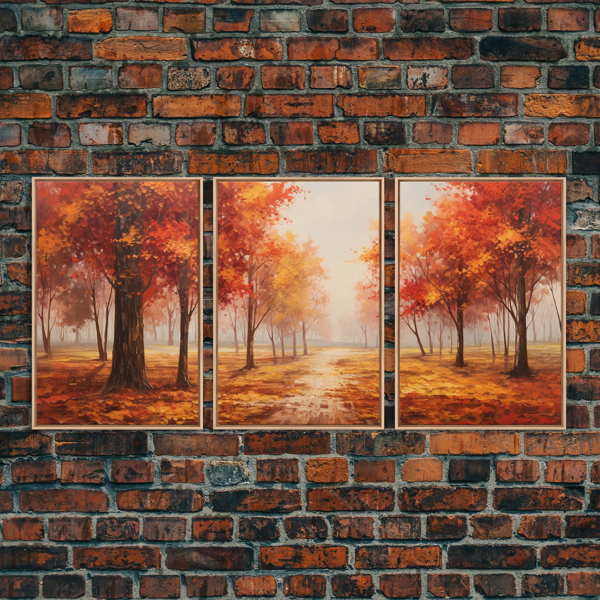 Fall Decor, 3 Piece Wall Art Set, Autumn Forest Oil Painting Canvas Prints