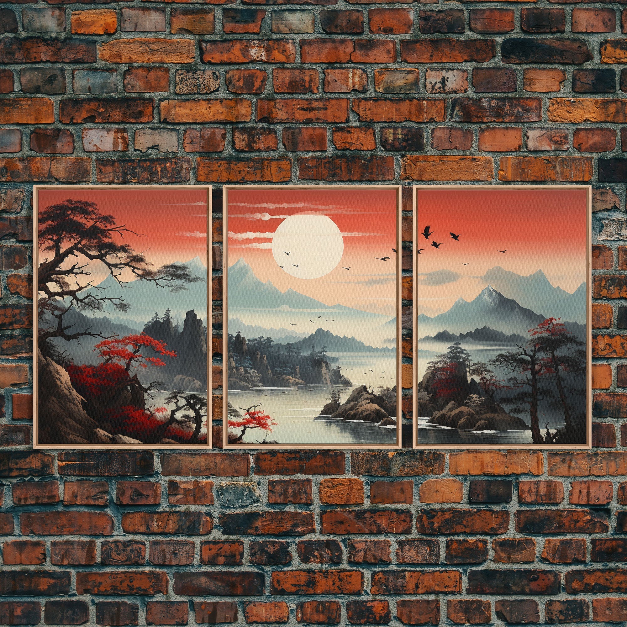 Japanese Wall Art, Mountains Print, Sunset Print