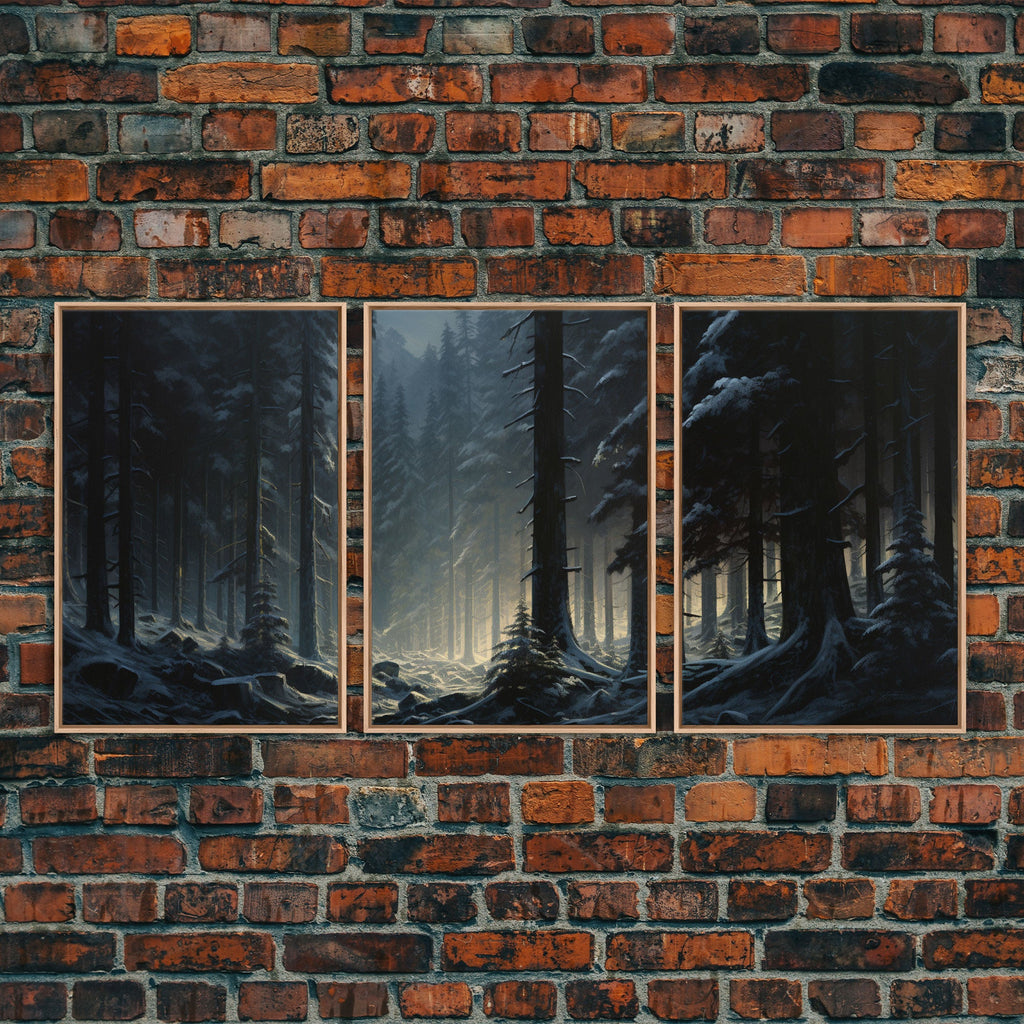 Set of 3 Emerald Green Mountain Forest Lake Landscape