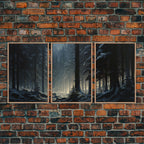 Set of 3 Emerald Green Mountain Forest Lake Landscape