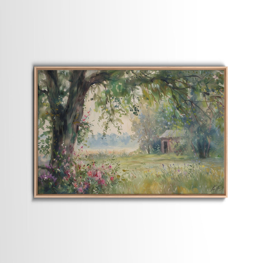 Painting Of An Old Farmhouse In The Spring,