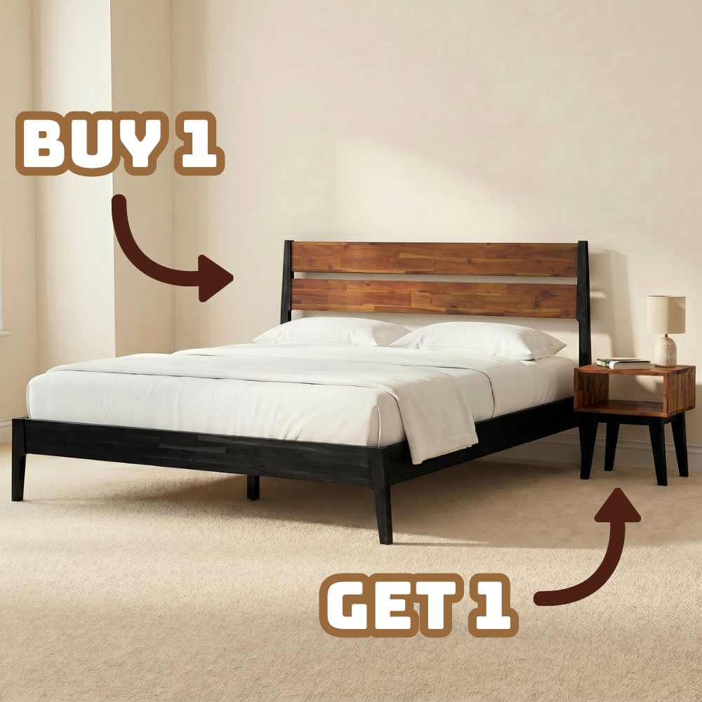 [Buy 1 Get 1] Callisto Solid Wood Bed Frame and Nightstand