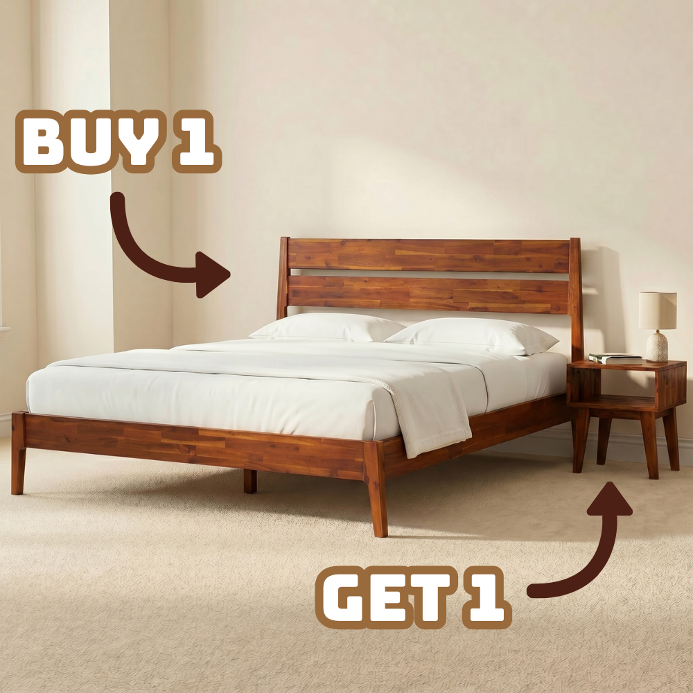 [Buy 1 Get 1] Callisto Solid Wood Bed Frame and Nightstand