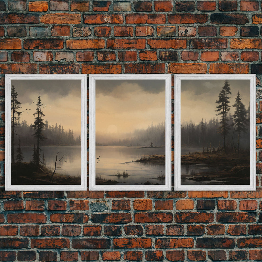 Moody 3 Piece Canvas Wall Art, Solumn PNW Lake At Sunset