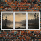 Moody 3 Piece Canvas Wall Art, Solumn PNW Lake At Sunset