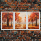 Fall Decor, 3 Piece Wall Art Set, Autumn Forest Oil Painting Canvas Prints