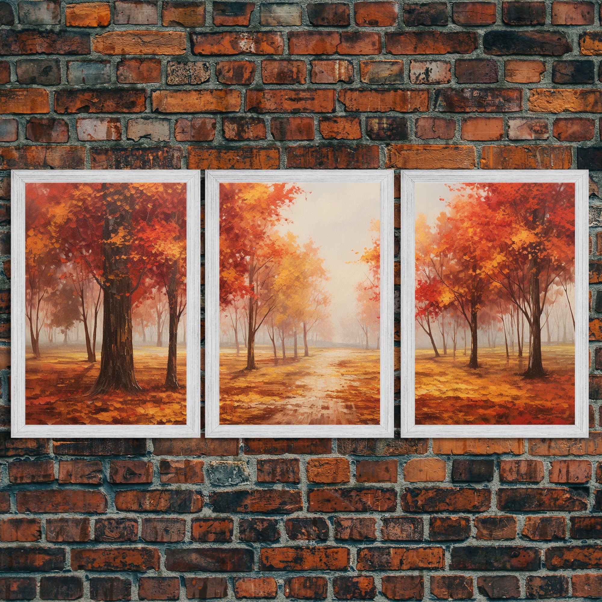 Fall Decor, 3 Piece Wall Art Set, Autumn Forest Oil Painting Canvas Prints