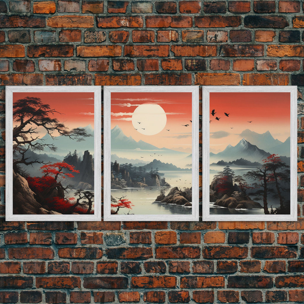 Japanese Wall Art, Mountains Print, Sunset Print