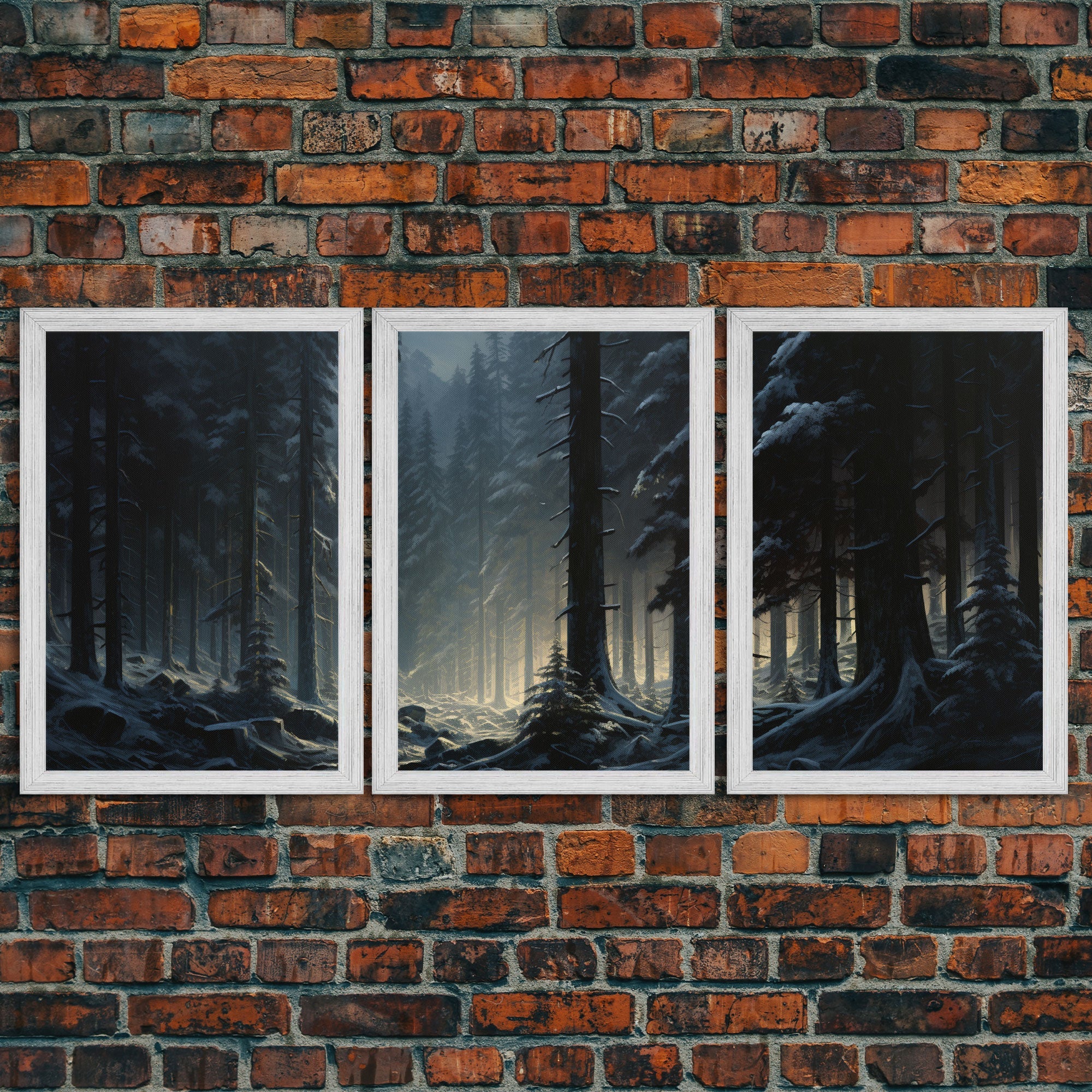 Set of 3 Emerald Green Mountain Forest Lake Landscape