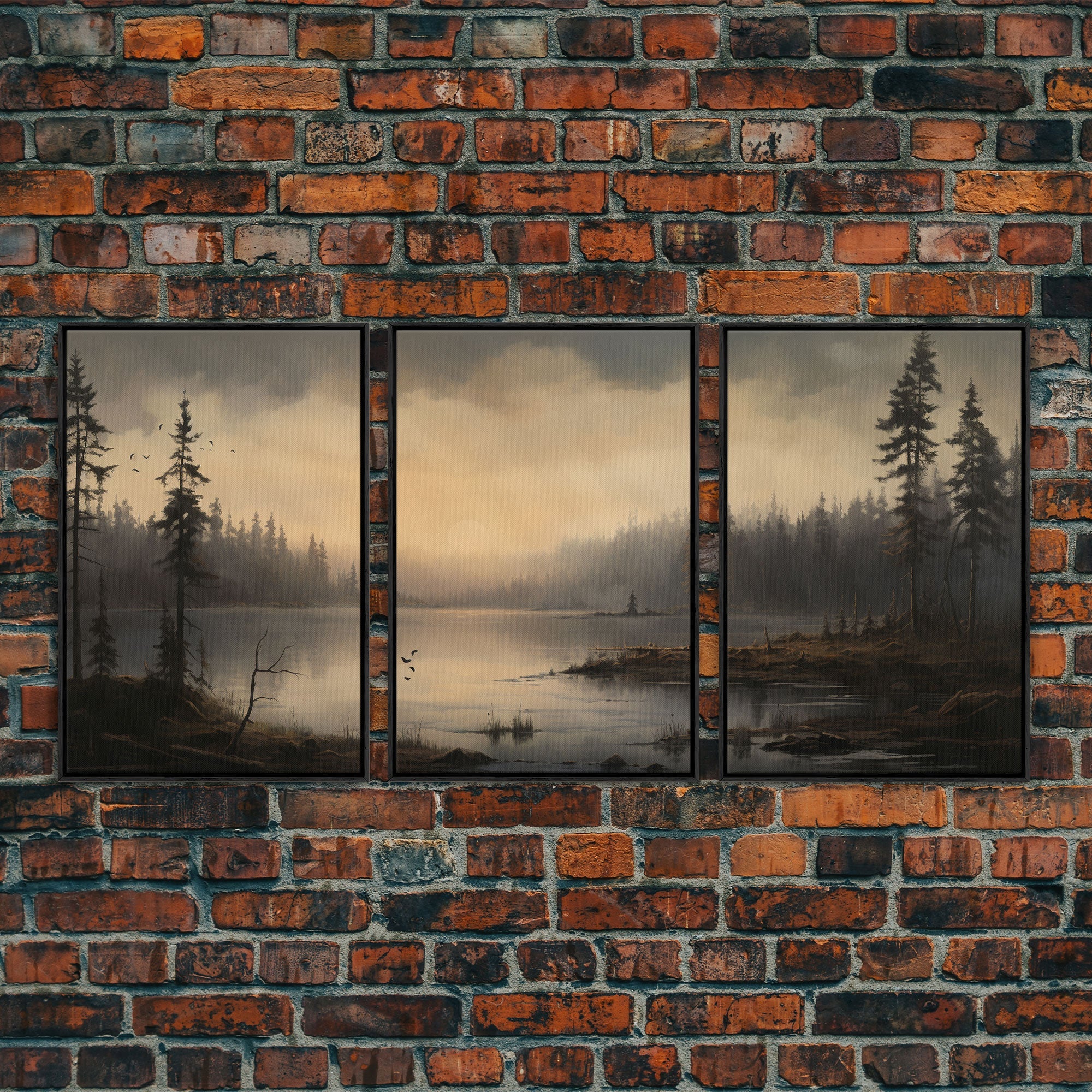 Moody 3 Piece Canvas Wall Art, Solumn PNW Lake At Sunset