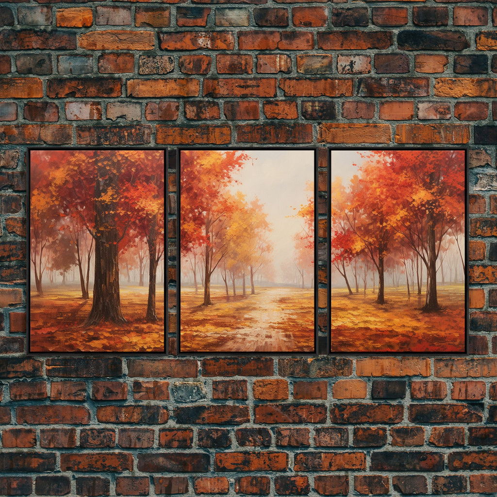 Fall Decor, 3 Piece Wall Art Set, Autumn Forest Oil Painting Canvas Prints