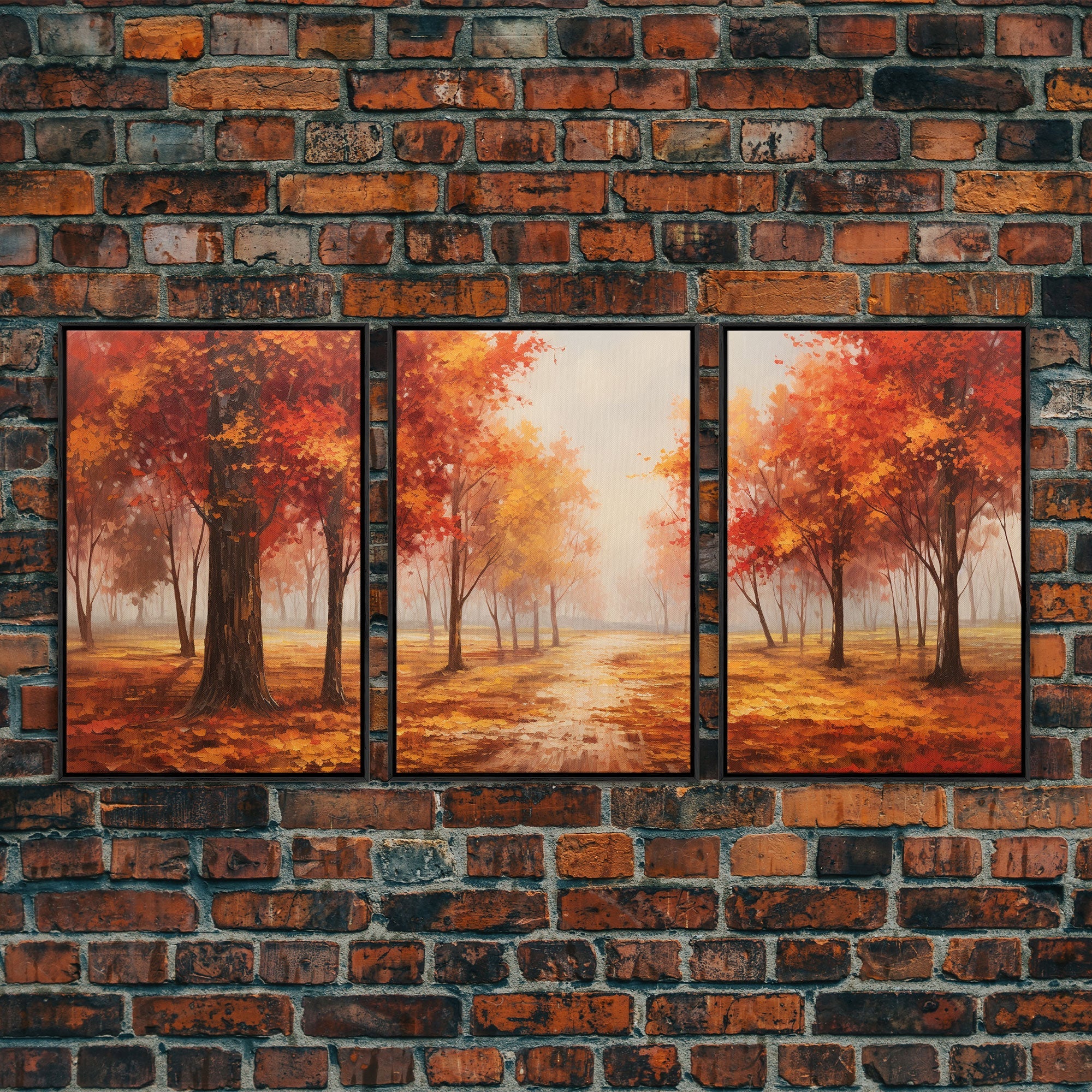 Fall Decor, 3 Piece Wall Art Set, Autumn Forest Oil Painting Canvas Prints