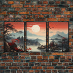 Japanese Wall Art, Mountains Print, Sunset Print