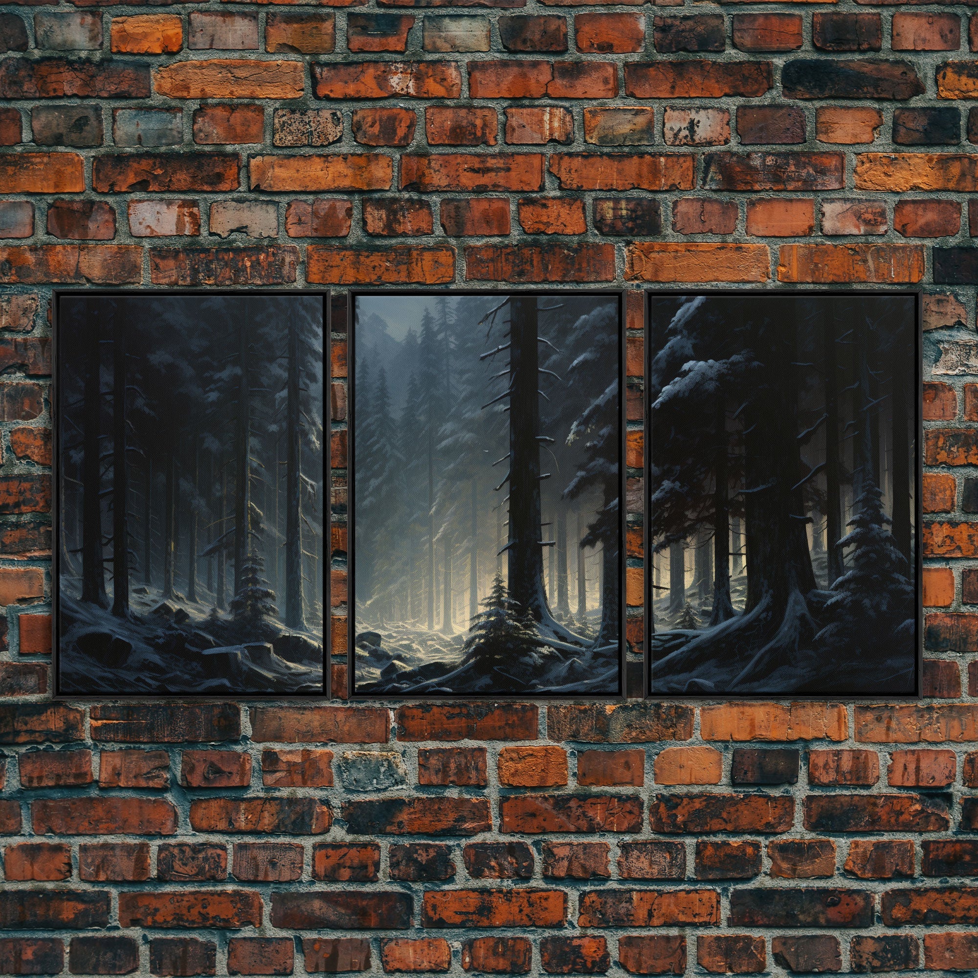 Set of 3 Emerald Green Mountain Forest Lake Landscape