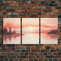 Beautiful Red Lake Sunset 3 Piece Framed Canvas Print Set