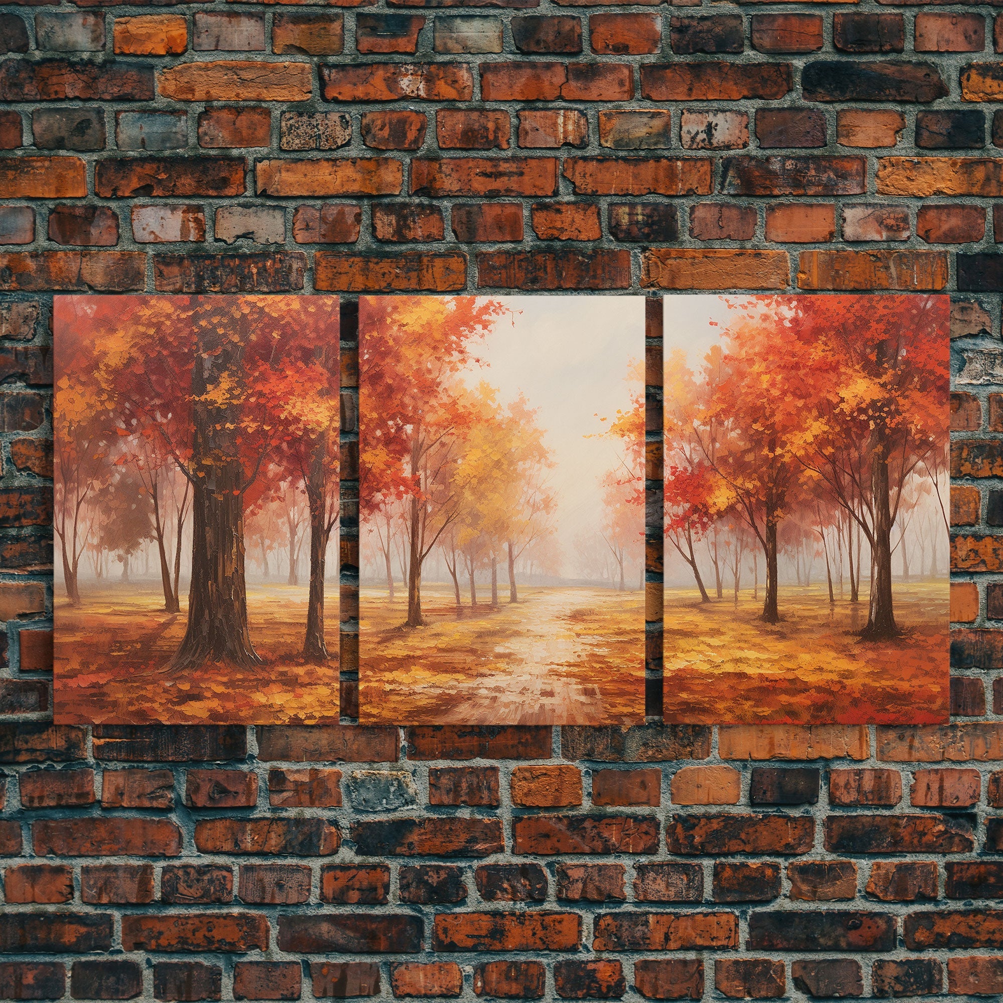 Fall Decor, 3 Piece Wall Art Set, Autumn Forest Oil Painting Canvas Prints