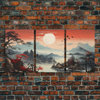 Japanese Wall Art, Mountains Print, Sunset Print