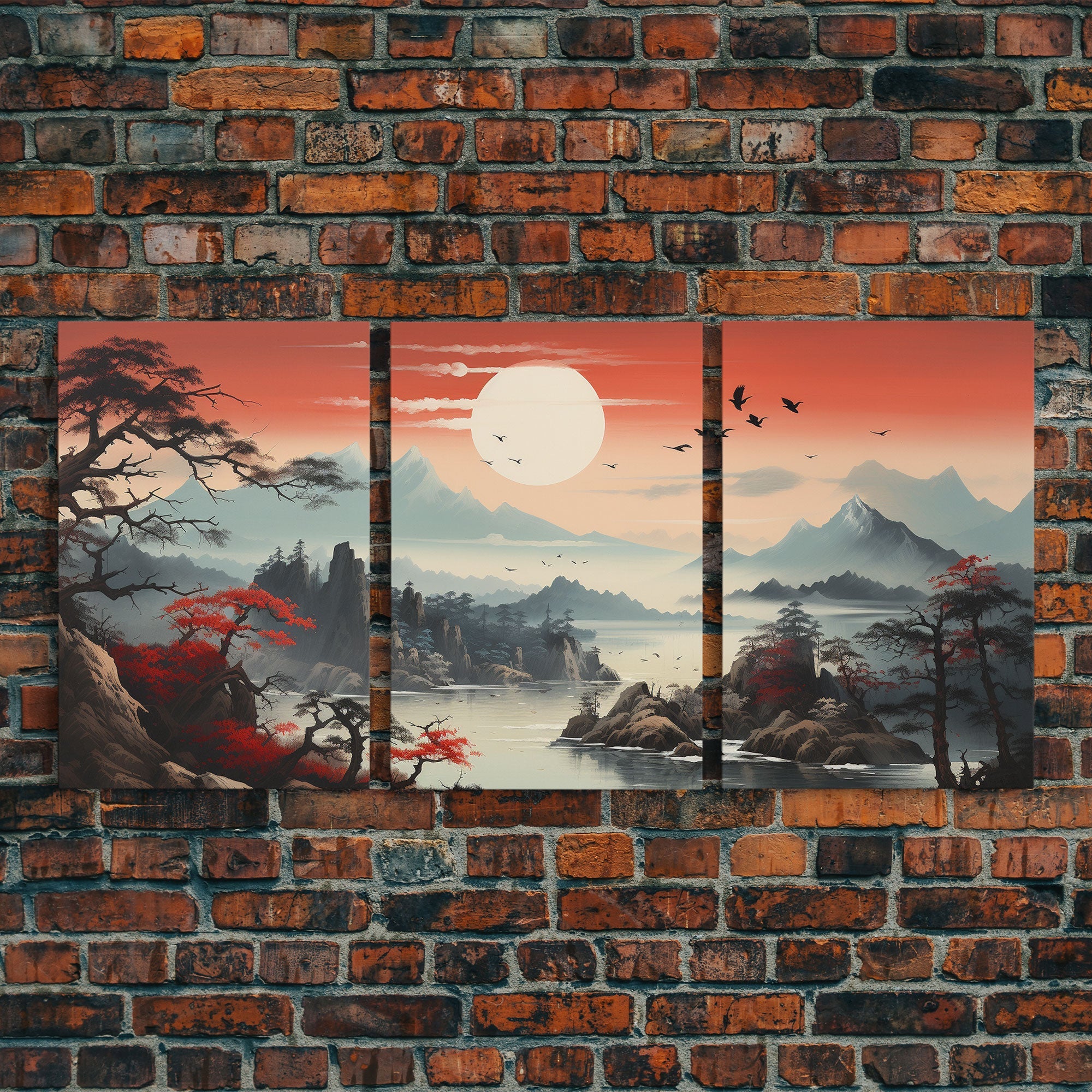 Japanese Wall Art, Mountains Print, Sunset Print