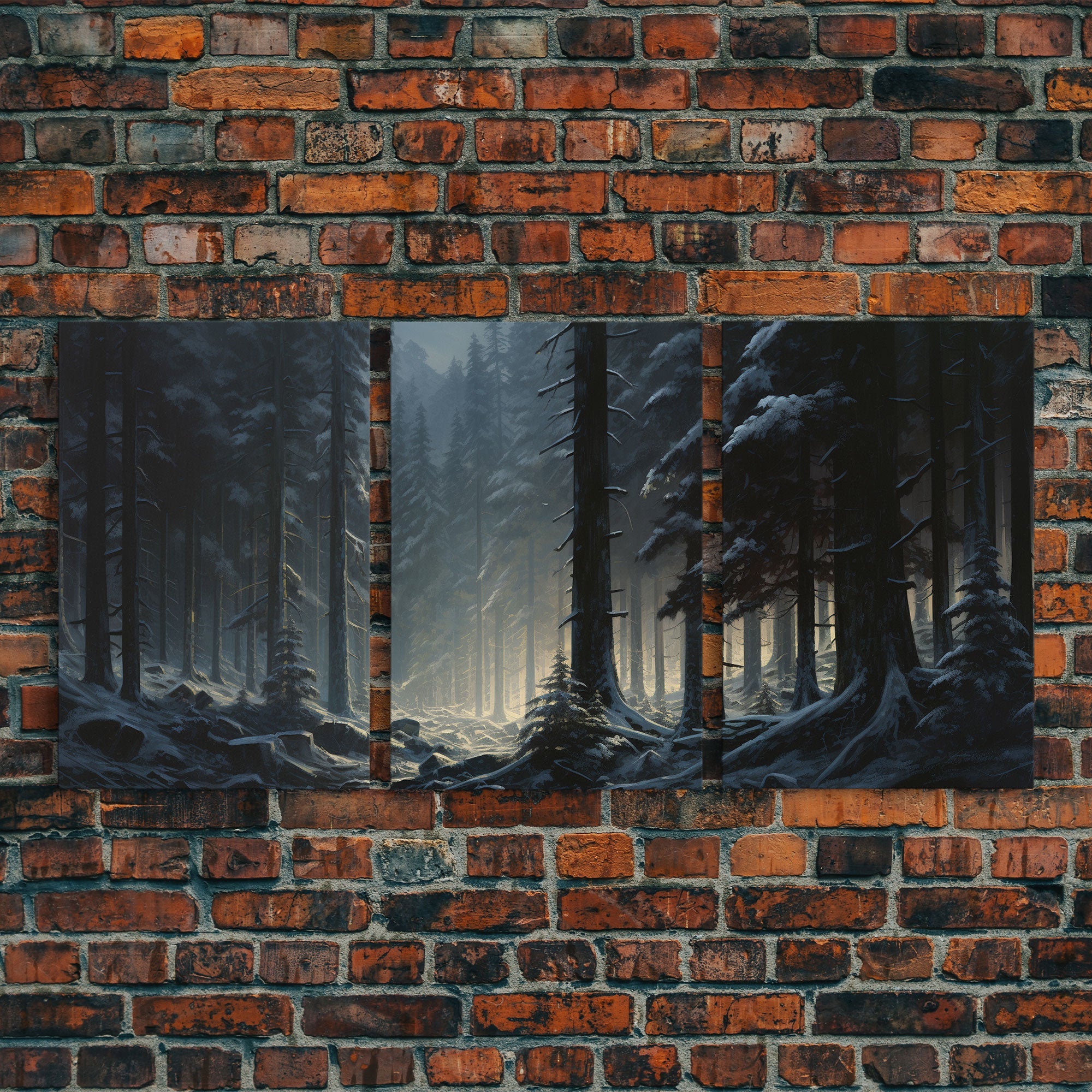 Set of 3 Emerald Green Mountain Forest Lake Landscape