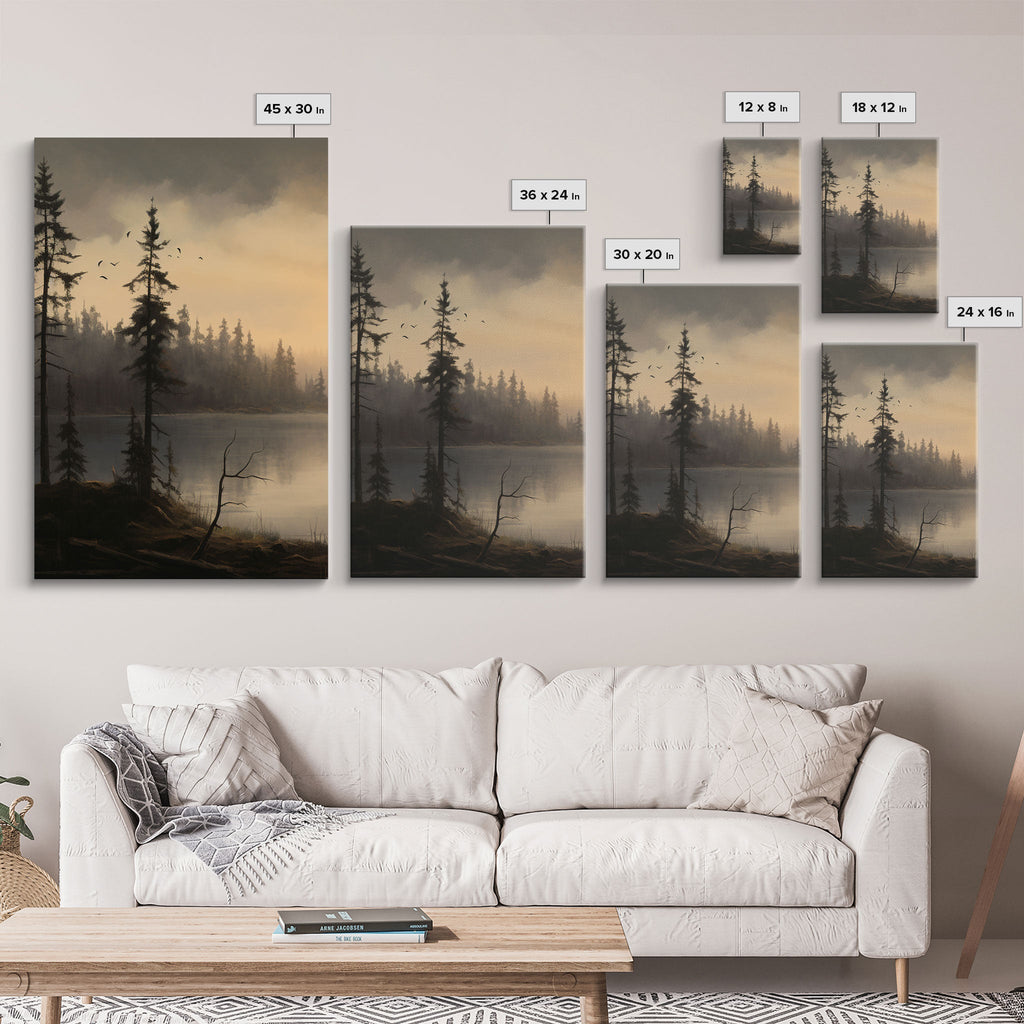 Moody 3 Piece Canvas Wall Art, Solumn PNW Lake At Sunset