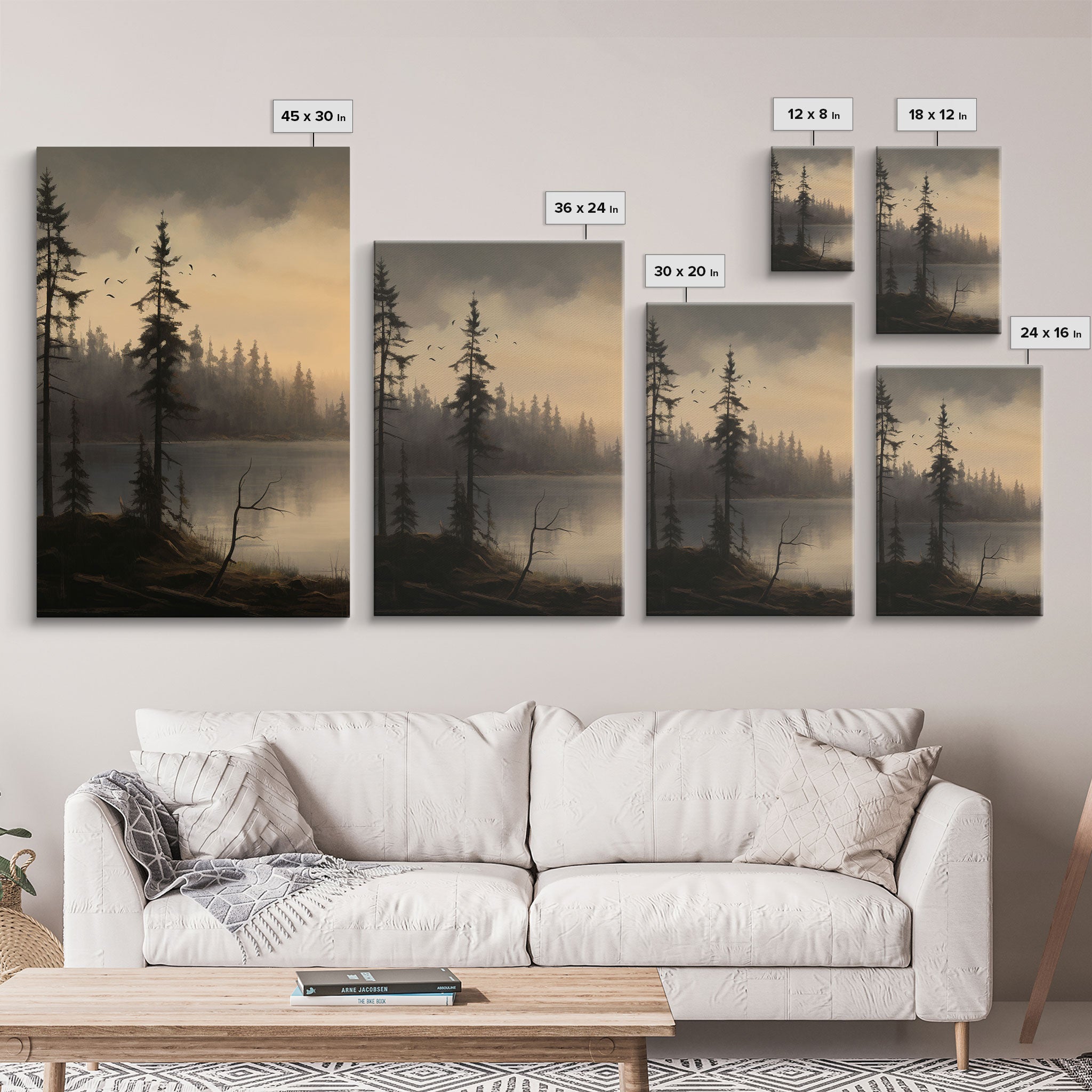 Moody 3 Piece Canvas Wall Art, Solumn PNW Lake At Sunset