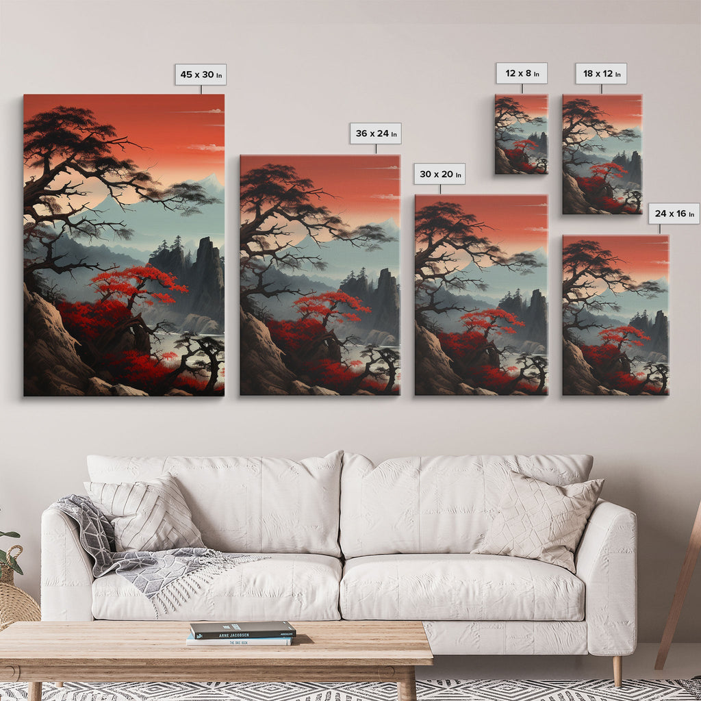 Japanese Wall Art, Mountains Print, Sunset Print