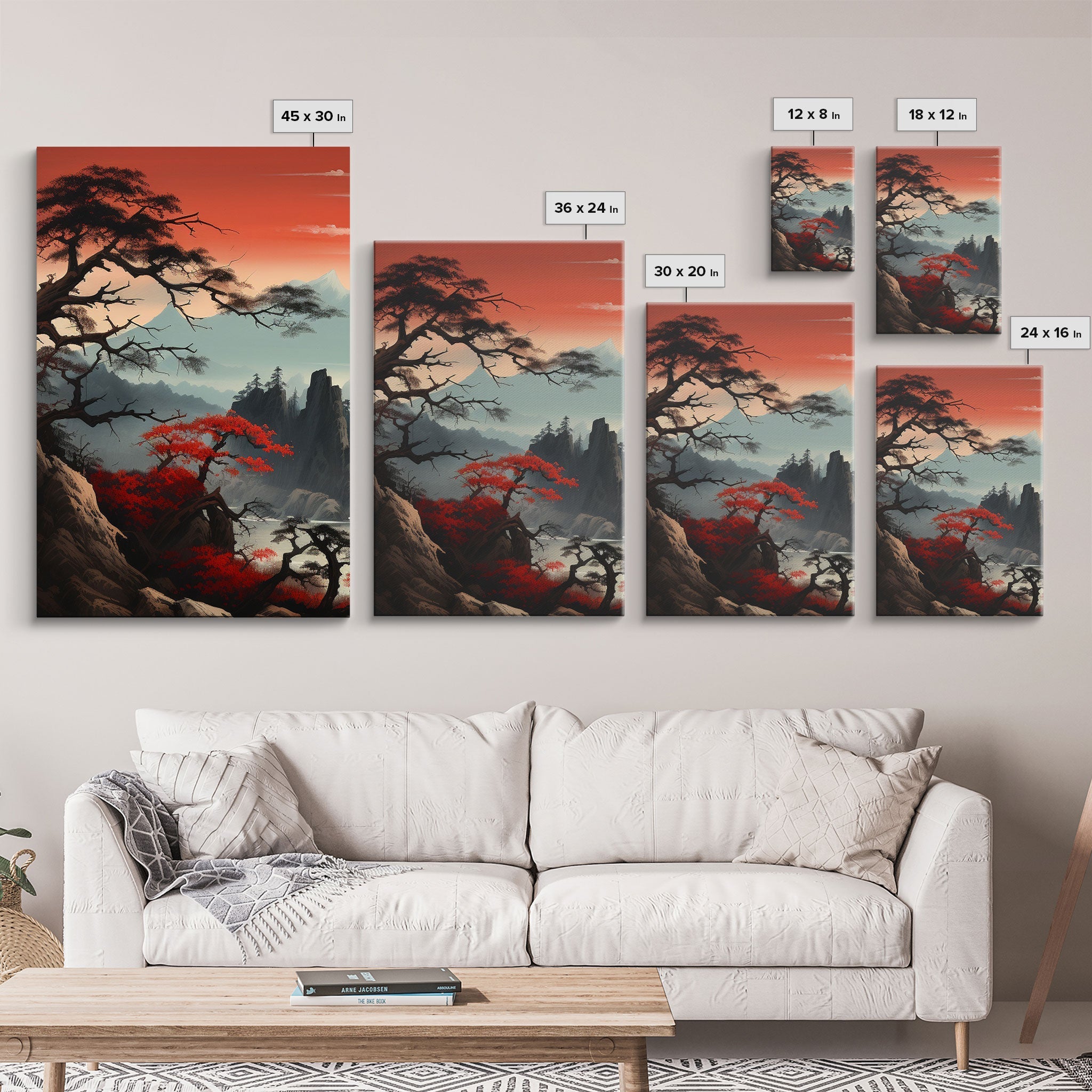 Japanese Wall Art, Mountains Print, Sunset Print