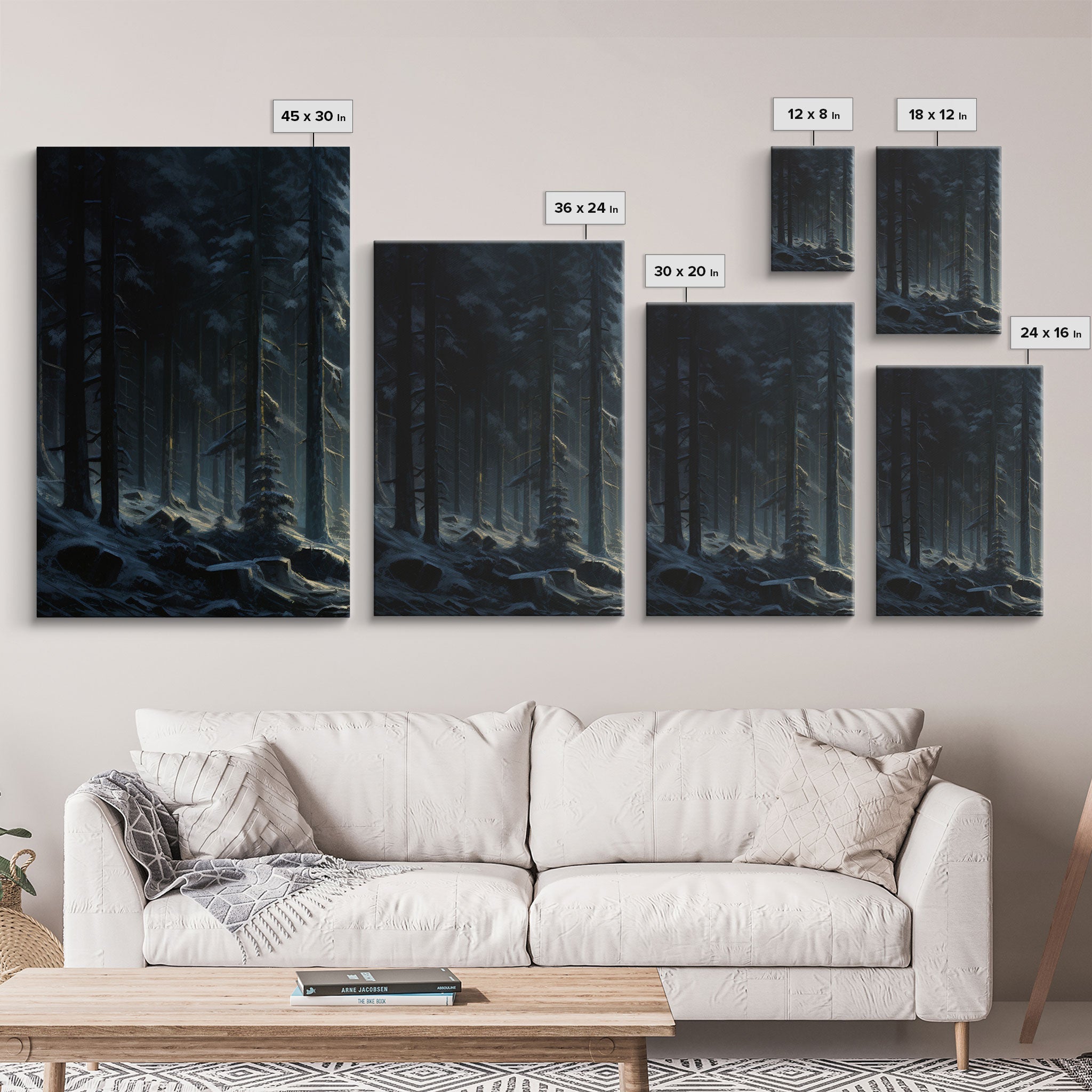 Set of 3 Emerald Green Mountain Forest Lake Landscape