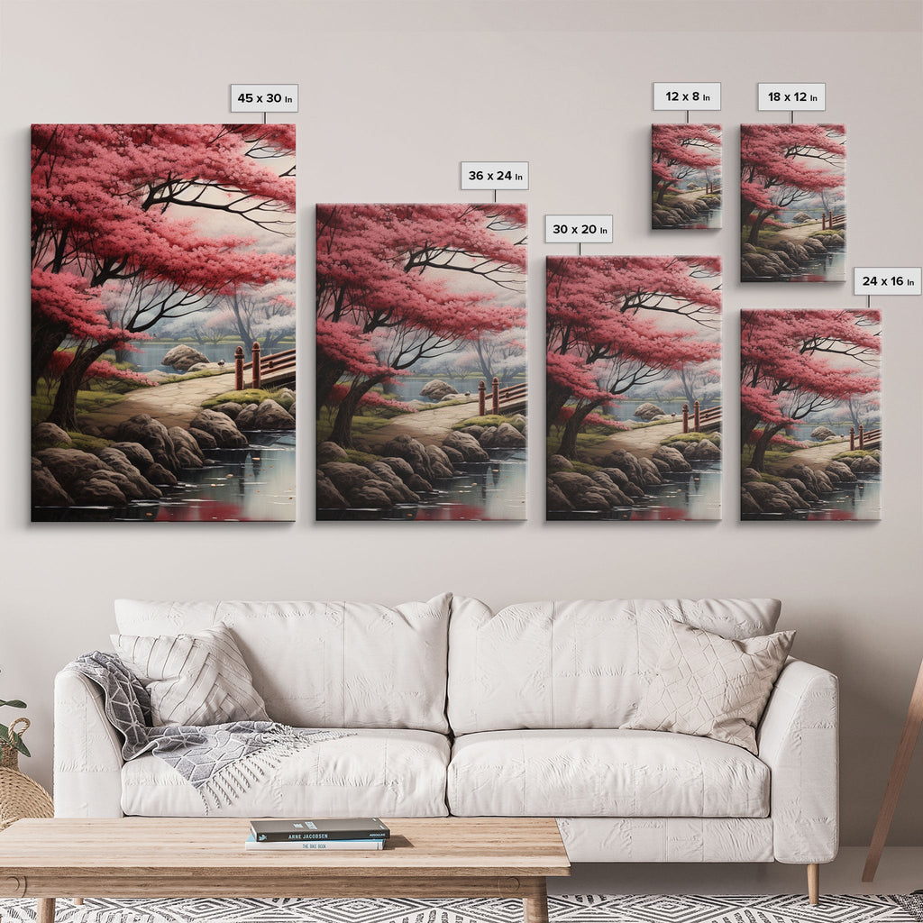Japanese Print, Landscape Wall Art, Cherry Blossom Wall Art