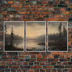 Moody 3 Piece Canvas Wall Art, Solumn PNW Lake At Sunset