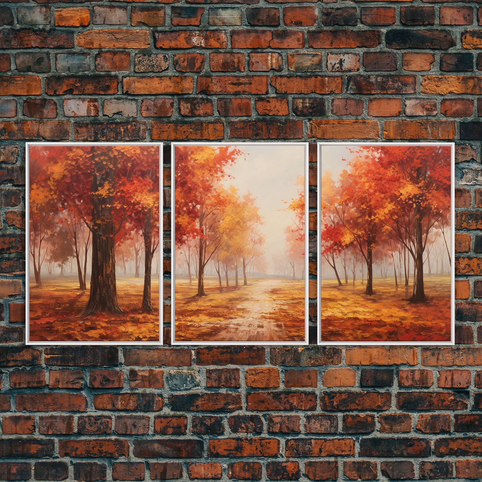 Fall Decor, 3 Piece Wall Art Set, Autumn Forest Oil Painting Canvas Prints