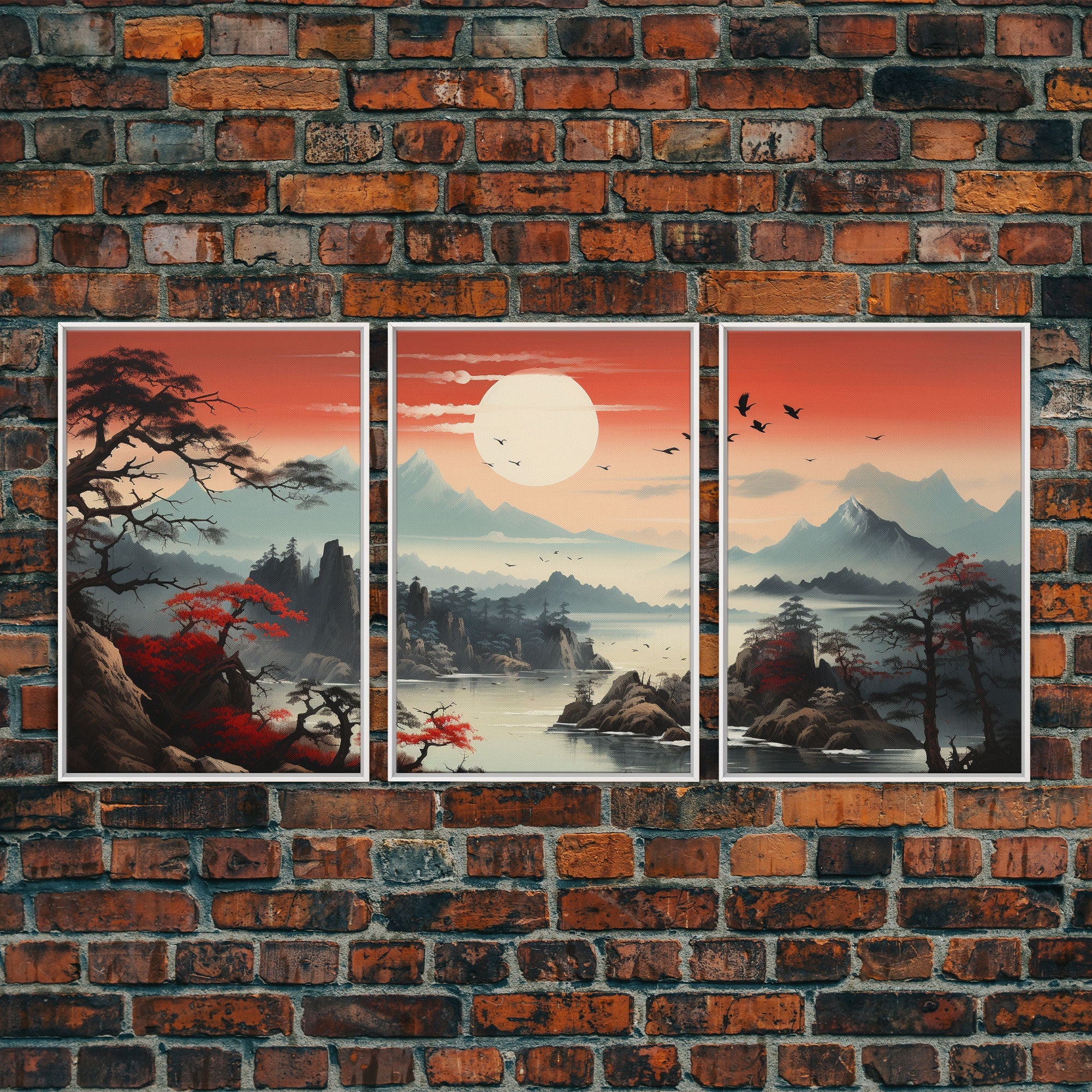 Japanese Wall Art, Mountains Print, Sunset Print