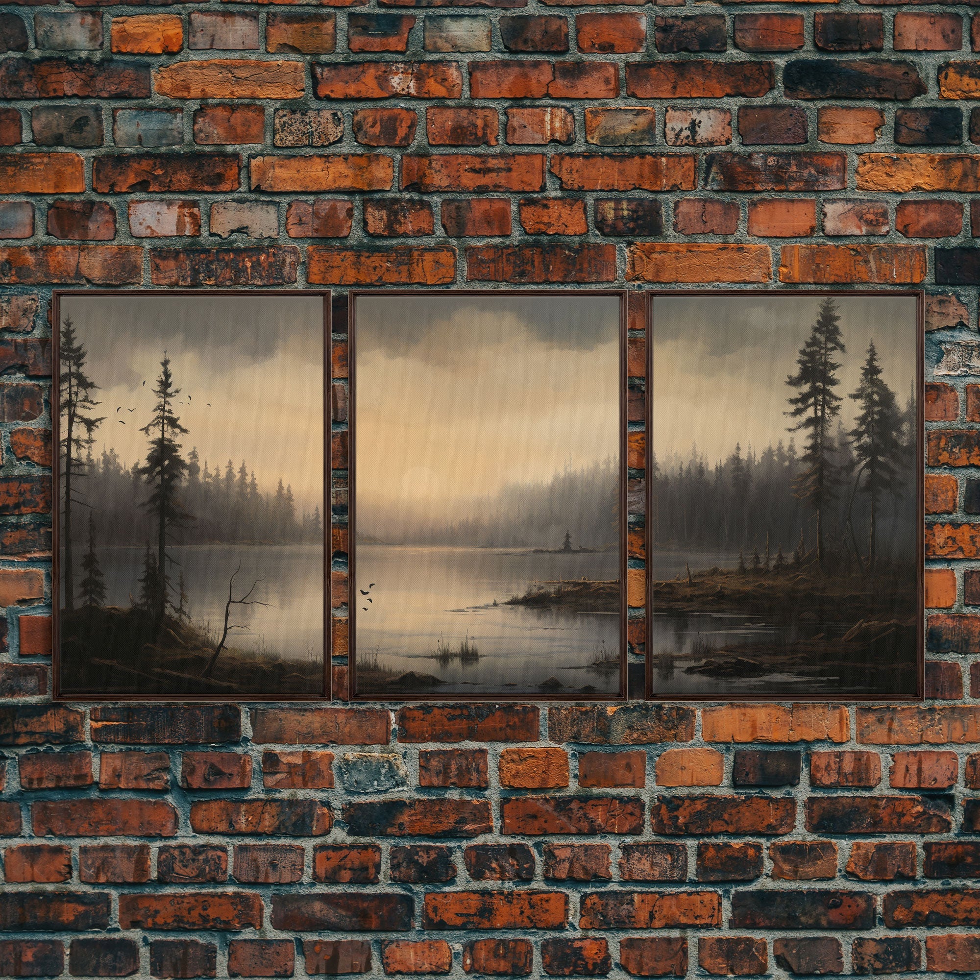 Moody 3 Piece Canvas Wall Art, Solumn PNW Lake At Sunset