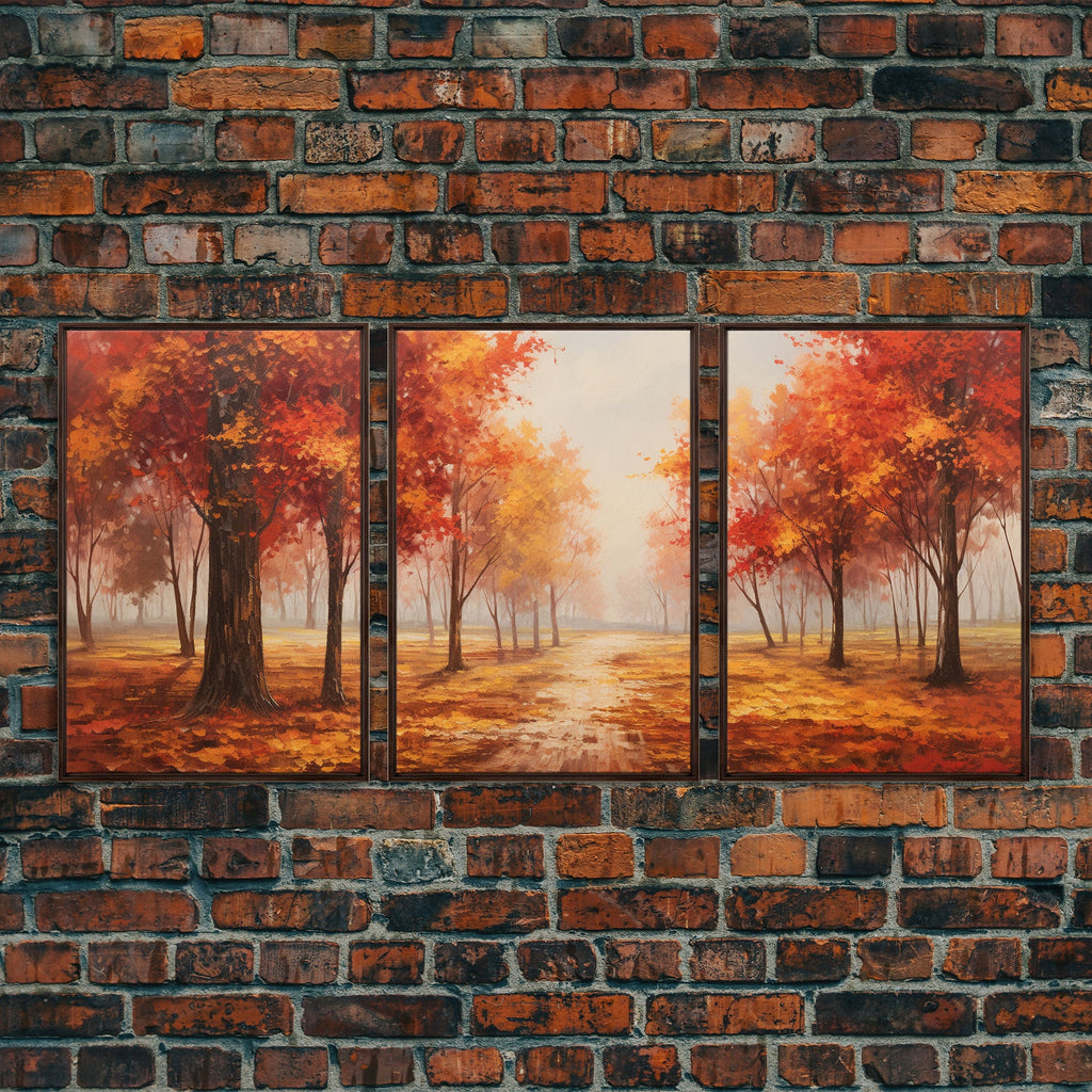 Fall Decor, 3 Piece Wall Art Set, Autumn Forest Oil Painting Canvas Prints