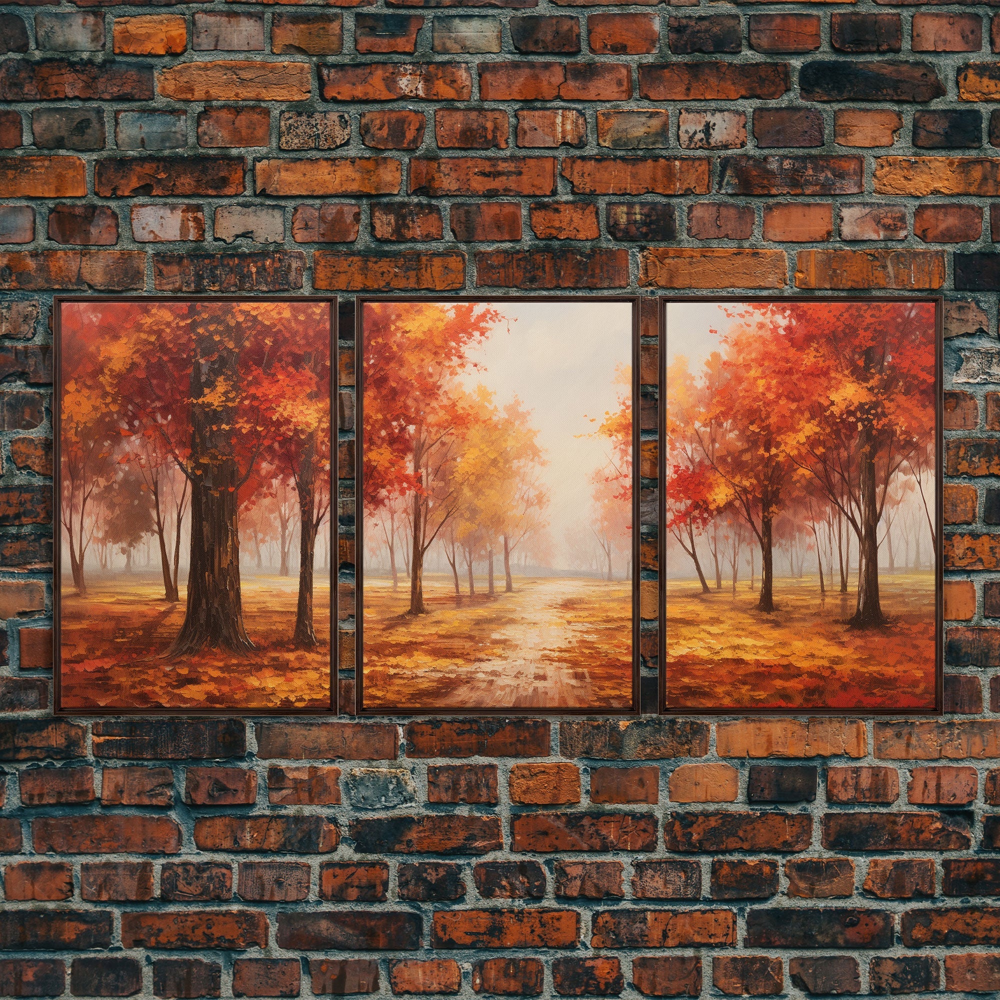 Fall Decor, 3 Piece Wall Art Set, Autumn Forest Oil Painting Canvas Prints