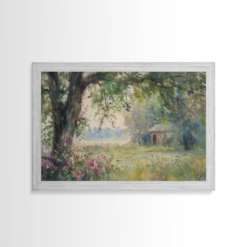 Painting Of An Old Farmhouse In The Spring,