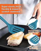 Kitchen Utensils Set, 13PCS Silicone Cooking Utensils, Heat Resistant Kitchen Utensil Spatula Set for Nonstick Cookware, Wooden Handles Kitchen Gadgets Tools Set (BLUE)