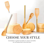 STYLED SETTINGS Wood Cooking Utensils Set with Stainless Steel Handles – 6-PC Durable Wooden Spoons for Cooking, Serving, & Mixing – Kitchen Utensils Set for Nonstick Cookware, Great for Gifting