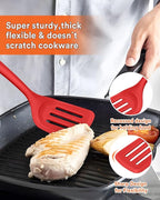 Kitchen Utensils Set, 13PCS Silicone Cooking Utensils, Heat Resistant Kitchen Utensil Spatula Set for Nonstick Cookware, Wooden Handles Kitchen Gadgets Tools Set (RED)