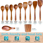 Wooden Spoons for Cooking, Acacia Wood Cooking Utensils Set – 11 Piece Wooden Kitchen Tools with Holder, Spoon Rest, Nonstick Cookware Safe by HOWHONG