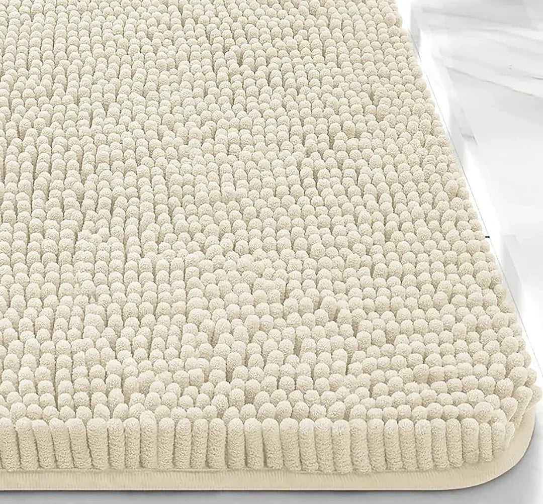 2 Piece Set Cream Soft Cozy Plush Chenille Bath Mat Bathroom Rug