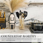 Styled Settings Black and Gold Cooking Utensils Set - 7-Piece Silicone Utensils Set Include Spatula Holder for Nonstick Cookware and Modern Kitchens - Stylish Black and Gold Kitchen Accessories