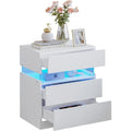 Bedside Table with 3 Drawers, Modern Night Stands with LED Light