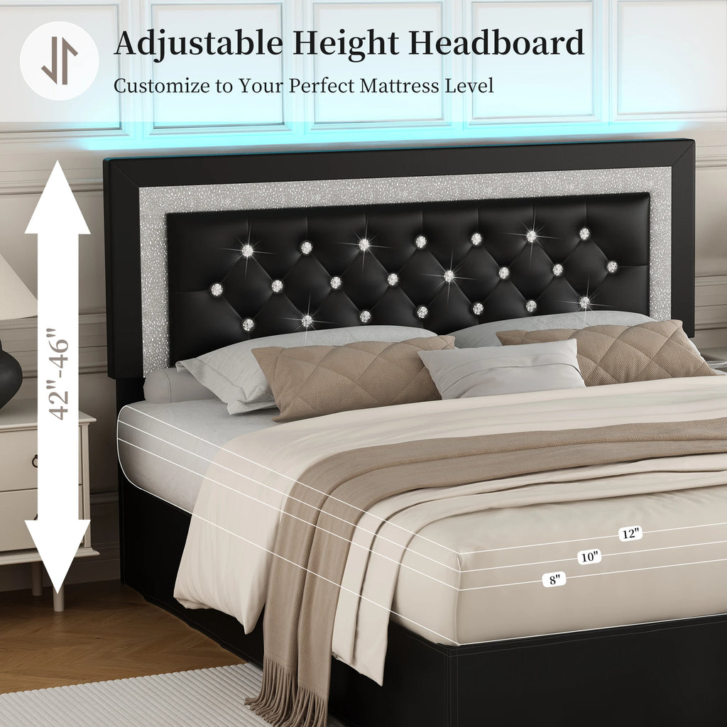 Queen Bed Frame with LED Lights, Adjustable Headboard,