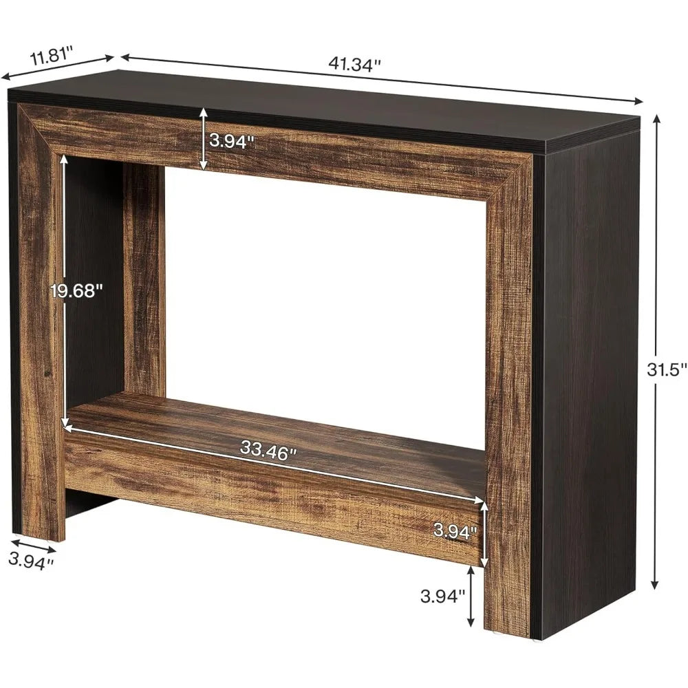 41.3" Farmhouse Console Table, Behind Couch Sofa Table with Open Storage Shelves
