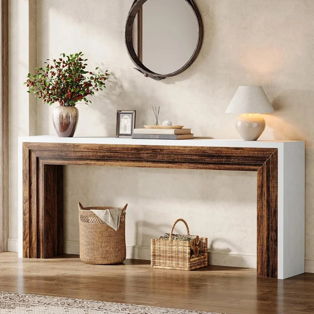 70.9-Inch Long Console Table, Farmhouse Narrow Wooden Sofa Table Behind The Couch for Living Room