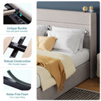 Lift Up Storage Bed with Wingback Headboard/Heavy-Duty Hydraulic Bed/Large Underneath Storage