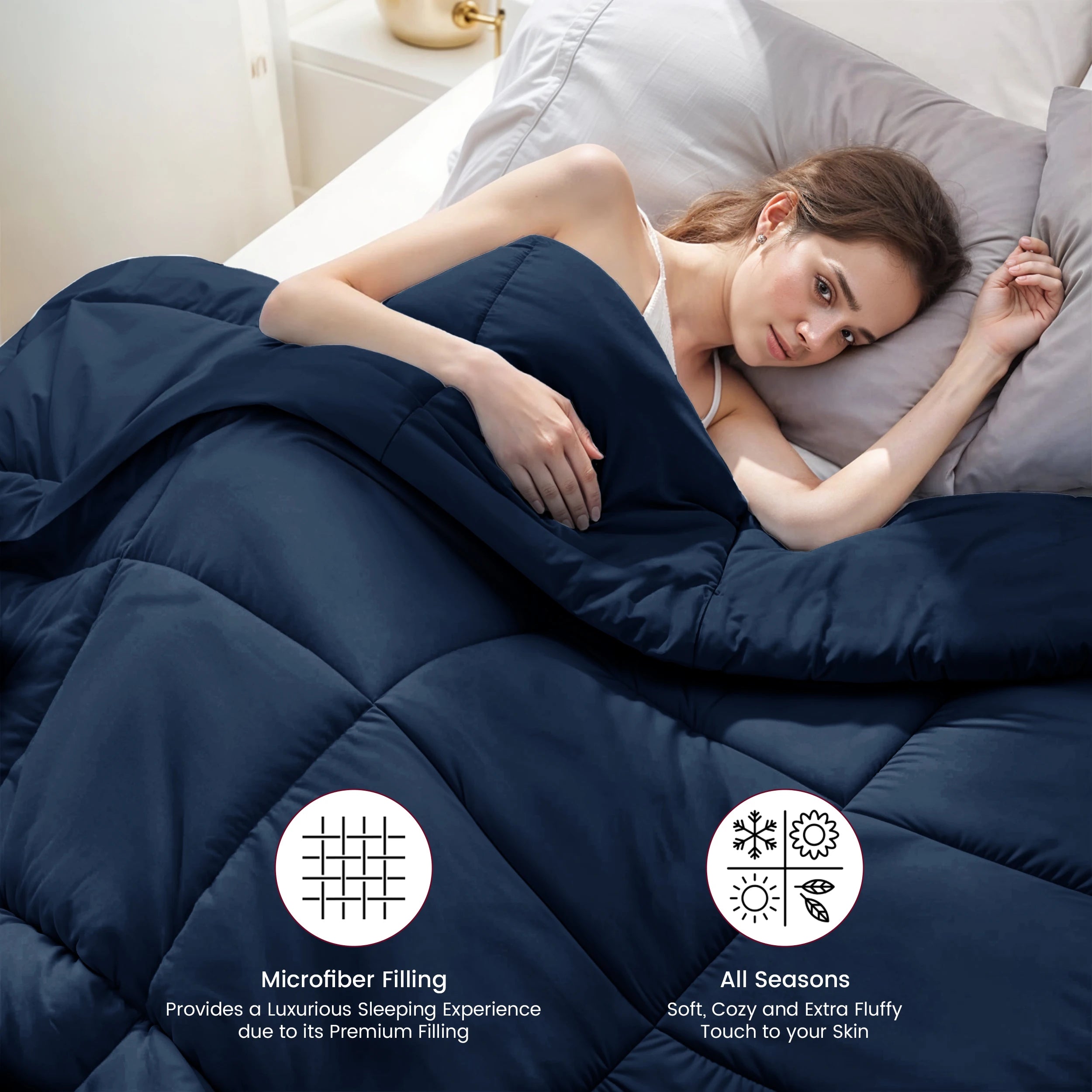 1 Piece Fluffy Duvet Insert with Box Stitch Design comforter