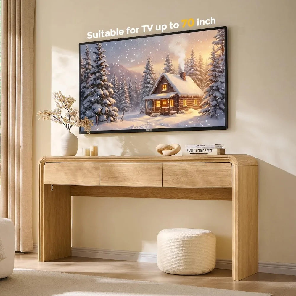 63'' Console Table with 3 Drawers, Modern Entryway Table with Curved Profile Design