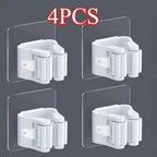 4 Piece White Non Perforated Mop Holder, Self-Adhesive Installation